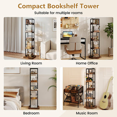 5-Tier Rotating Bookshelf Tower with 360° Spinning Design