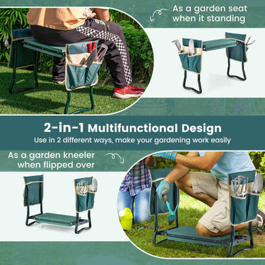 Portable & Foldable Garden Tool with Wide Kneeling Pad & 2 Large Tool Pouches