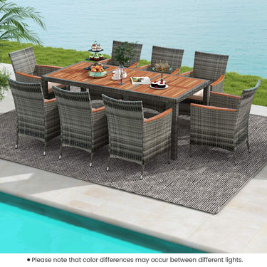 9 Pieces Patio Wicker Dining Set, Outdoor Acacia Wood Table & 8 Chairs - PatiojoyAU