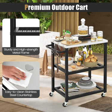 Outdoor Grill Cart Movable Pizza Oven Stand with Stainless Steel Top