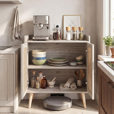 Sideboard Buffet Cabinet with Rattan Doors and Adjustable Shelf