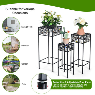 Metal Plant Stand Set of 3, Display Rack for Potted Plants W/ Colorful Ceramic Beads