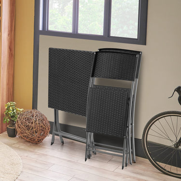 3 Piece Patio Bistro Set, Folding Wicker Chairs & Table Set, Solid Metal Frame