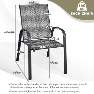 Set of 6 Outdoor PE Wicker Stackable Chairs, Patio Dining Chairs with Sturdy Steel Frame