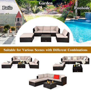 6 PCS Outdoor Rattan Sofa With Seat & Back Cushions