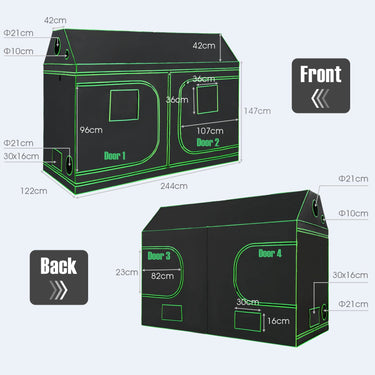 244cm x 122cm x 183cm Grow Tent, High Reflective Indoor Grow Tent with Observation Window, Removable Floor Tray