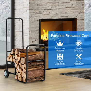 Firewood Cart, Rolling Firewood Log Carrier with Durable Rubber Wheels, Labour-Saving Fireplace Log Hauler for All-Terrain - PatiojoyAU