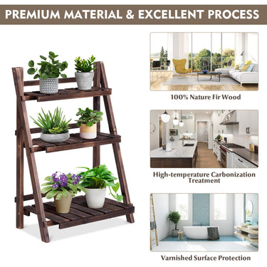 3-Tier Foldable Plant Stand, Flower Pot Bonsai Holder Display Ladder Shelf for Home Balcony