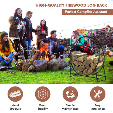 40-Inch Firewood Rack, Tubular Log Hoop for Indoor & Outdoor Use - PatiojoyAU