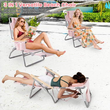 3-in-1 Foldable Beach Chair with Face Hole and Footrest for Camping Poolside