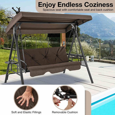 3-Seat Patio Porch Swing 2-in-1 Convertible Swing Chair to Flat Bed