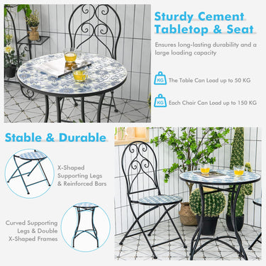 3PCS Outdoor Floral Bistro Set W/Mosaic Flower Patterns