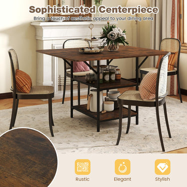 120 cm Rectangular Kitchen Table with 2-tier Storage Shelves and Metal Legs