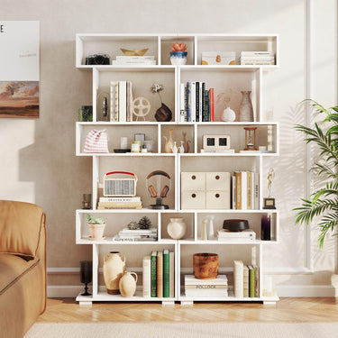 6-Tier Geometric Bookshelf with 2 Anti-Tipping Kits