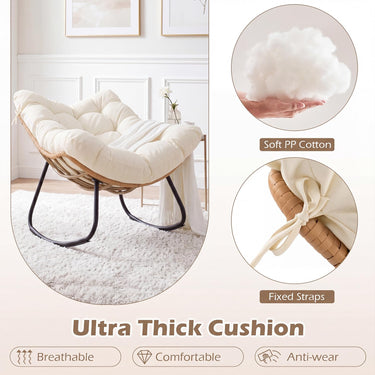 Outdoor Papasan Rocking Chair, Oversized PE Wicker Patio Egg Chair