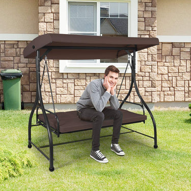 Patio Swing 3-Person Convertible Canopy Swing with Comfortable Cushion Seats