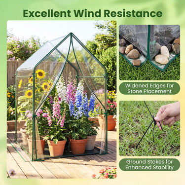 Mini Green House with Waterproof Bottom Mat, Outdoor Portable Green House with Sturdy Metal Frame