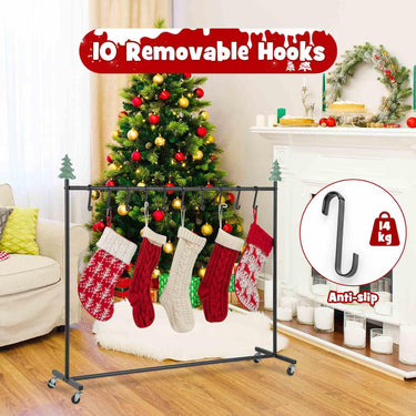 10-Hook Christmas Stocking Holder Stand on Wheels