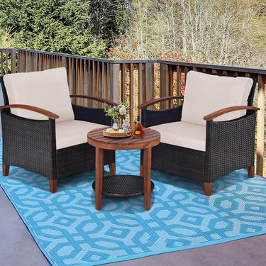3 Piece Patio Sofa Set with 2 Tier Coffee Table
