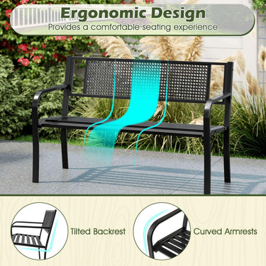 Garden Bench with Patterned Backrest and Curved Armrests