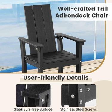 Outdoor Tall Adirondack Chair Bar Stool with Backrest and Footrest