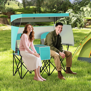 Double Beach Chair with Adjustable Canopy and Cup Holders