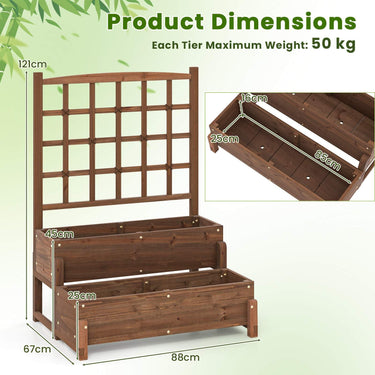 2-Tier Wood Planter Box w/Drainage Holes Legs Twisting Rope