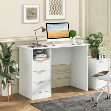108 CM Home Office Desk with Power Outlet and 3 Storage Drawers