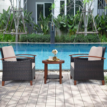 3 Piece Patio Sofa Set with 2 Tier Coffee Table