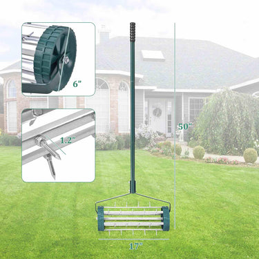 Heavy Duty Rolling Lawn Aerator with Splash-Proof Fender and Anti-Slip Handle