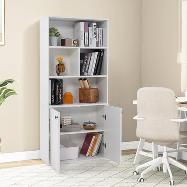5-Tier Bookcase 155 CM Tall Bookshelf with Double Doors and Adjustable Shelf