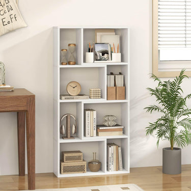4-Tier Geometric Bookshelf with 8-Cube Storage Organizer