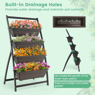 124cm Vertical Raised Garden Bed 4-Tier Elevated Planter Box w/Drainage Holes,