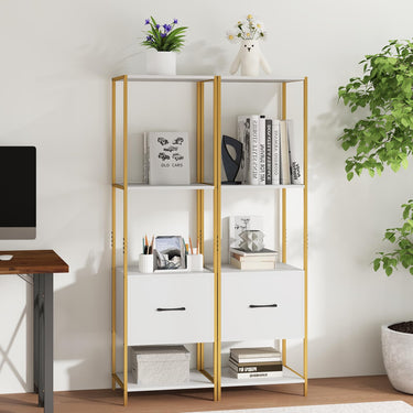 5-Tier Bookshelf with Drawer and Shelves for Bedroom Living Room