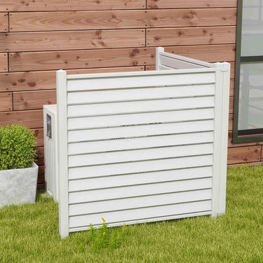 Air Conditioner Fence Panels, 112 x 114 cm Vinyl Picket Fence with Metal Ground Stakes - PatiojoyAU