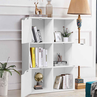 6-Cube Units Display Shelf with 3 Open Compartments and 3 Closed Compartments for Living Room/Bedroom