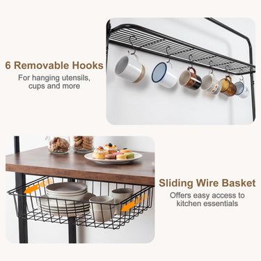 Kitchen Island with Power Outlet, Metal Coffee Bar Table