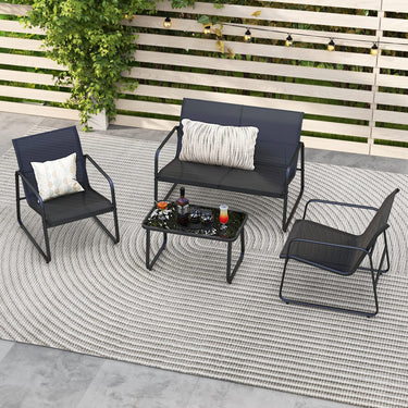 Outdoor Conversation Set, 4 Pieces Patio Furniture Set w/Tempered Glass Coffee Table