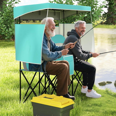 Double Beach Chair with Adjustable Canopy and Cup Holders
