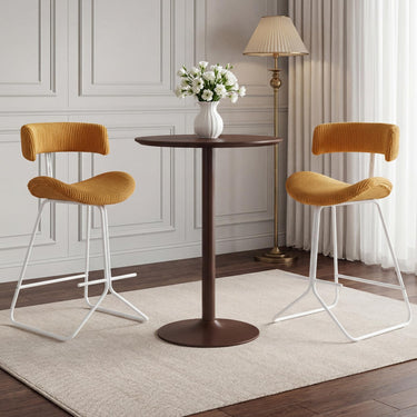 Fabric Upholstered Armless Barstools with Curved Back & Padded Seat, Metal Legs & Footrest