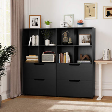 4-Cube Bookcase with 2 Drawers 130cm 5-Tier Tall Freestanding Bookshelf
