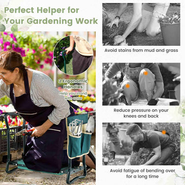 Heavy-Duty Garden Bench w/Large Tool Pouch Wide Kneeling Pad