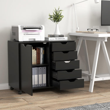 Mobile Storage Unit with 5 Drawers and Cupboard