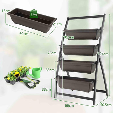 124cm Vertical Raised Garden Bed 4-Tier Elevated Planter Box w/Drainage Holes,