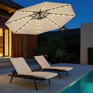 3m Solar Offset Hanging Umbrella with Base for Pool Garden Lawn Deck