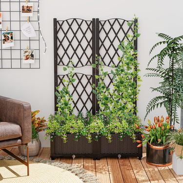 Raised Garden Bed with Trellis, Freestanding Double Planter Box