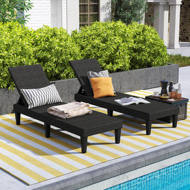 Outdoor Chaise Lounger Chair, 3-Position Reclining Chair with Waterproof Rattan Textured PP Surface