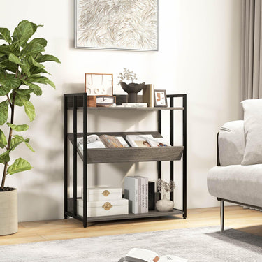 Industrial Corner Bookcase with Adjustable Shelves and Metal Frame