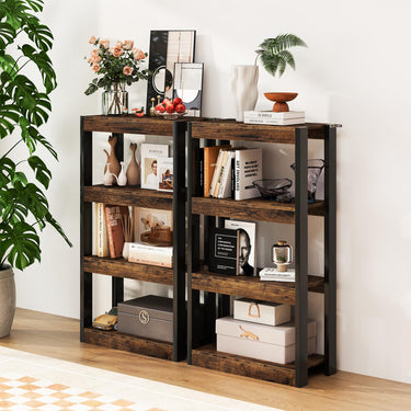 3/4 Tier Wooden Bookshelf with Dual Anti-Tipping Kits and Open Shelving Unit
