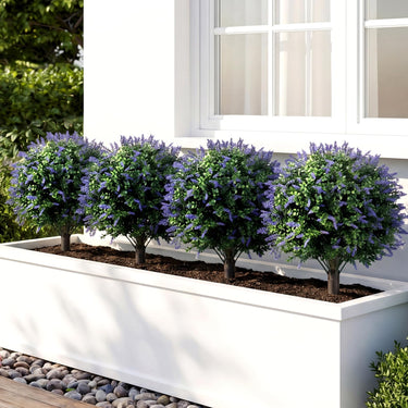 2 Pack Artificial Lavender Boxwood Topiary Ball Trees, 70cm Faux Floral Shrubs w/Ground Spikes
